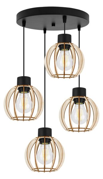 Závesné svietidlo Timber 8, 4x drevené tienidlo, o