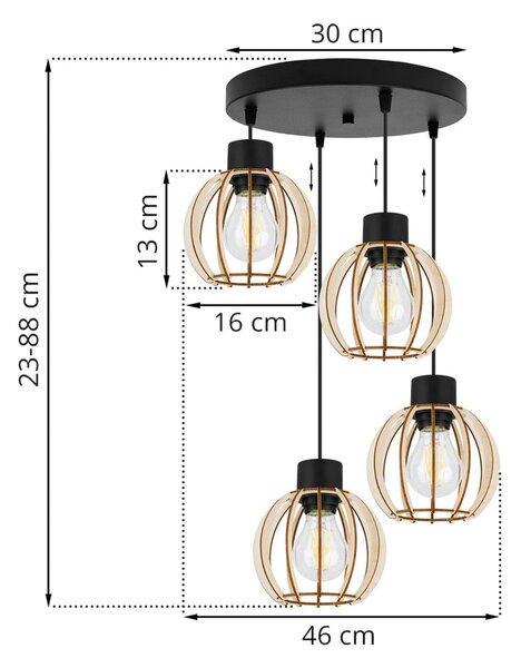 Závesné svietidlo Timber 8, 4x drevené tienidlo, o