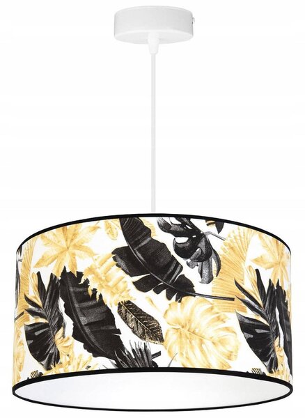 Závesné svietidlo Gold Flowers, 1x biele textilné tienidlo s kvetinovým vzorom, (výber z 2 farieb konštrukcie), (fi 40cm)
