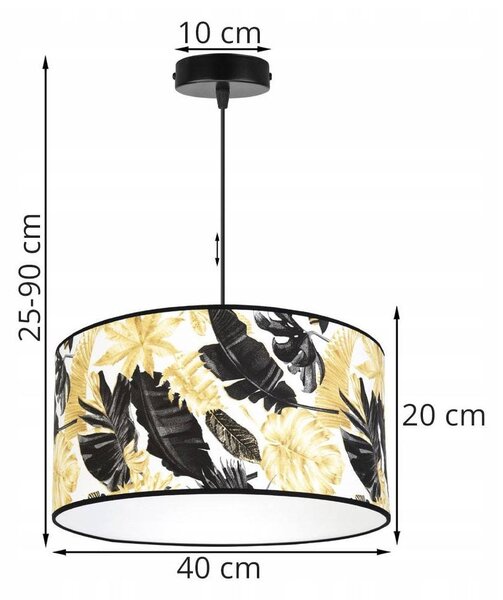 Závesné svietidlo Gold Flowers, 1x biele textilné tienidlo s kvetinovým vzorom, (výber z 2 farieb konštrukcie), (fi 40cm)
