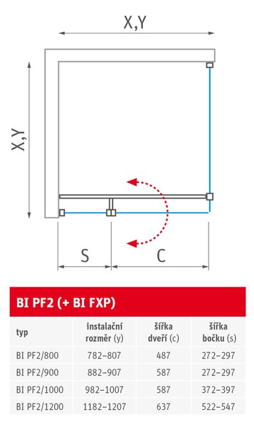Roth Štvorcový alebo obdĺžnikový sprchovací kút BI PF2+BI FXP - bez vaničky