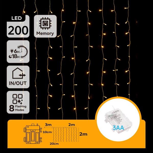 Aigostar - LED vonkajšia vianočná reťaz 200xLED/8 funkcií 3xAA 5x2m IP44 teplá biela