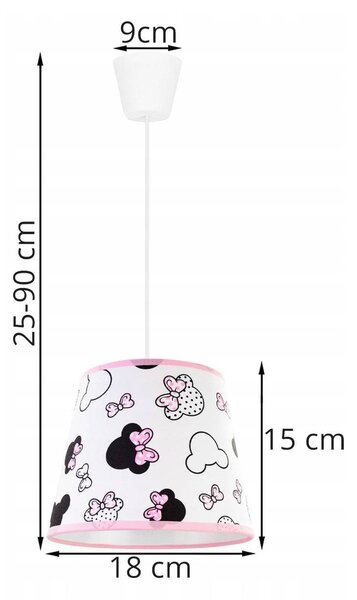 Detské závesné svietidlo Minnie, 1x textilné tienidlo so vzorom, s