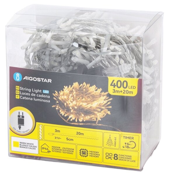 Aigostar - LED vonkajšia svetelná reťaz 400xLED/6W/230V 20m IP44 teplá biela