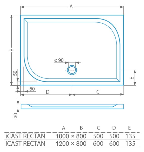 Roltechnik Outlet Obdĺžniková sprchová vanička liaty mramor iCAST RECTAN ROTH-Variant: rozmery: 100x80 cm - (iCAST_RECTAN-100x80 - 8000223)