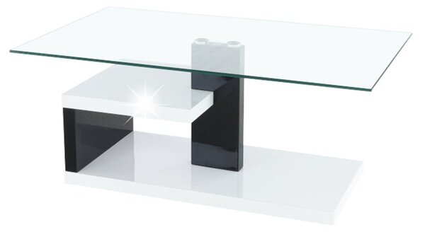 Sklenený konferenčný stolík Lars New - biely lesk / čierny lesk / priehľadná
