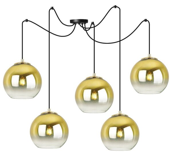 Závesné svietidlo Bergen Gold Spider, 5x zlaté/transparentné sklenené tienidlo (fi 15cm)