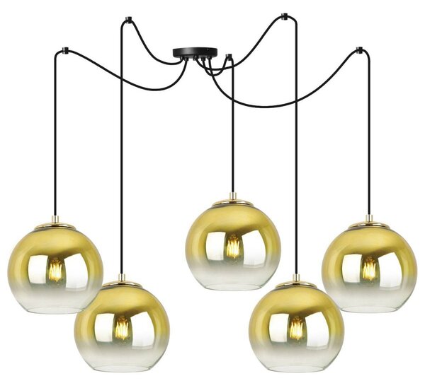 Závesné svietidlo Bergen Gold Spider, 5x zlaté/transparentné sklenené tienidlo (fi 15cm)
