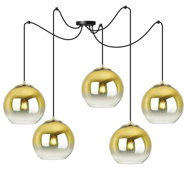 Závesné svietidlo Bergen Gold Spider, 5x zlaté/transparentné sklenené tienidlo (fi 15cm)