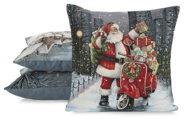 VIANOČNÁ GOBELÍNOVÁ DEKORAČNÁ OBLIEČKA NA VANKÚŠ MERRY4 45X45 CM VZOROVANÁ