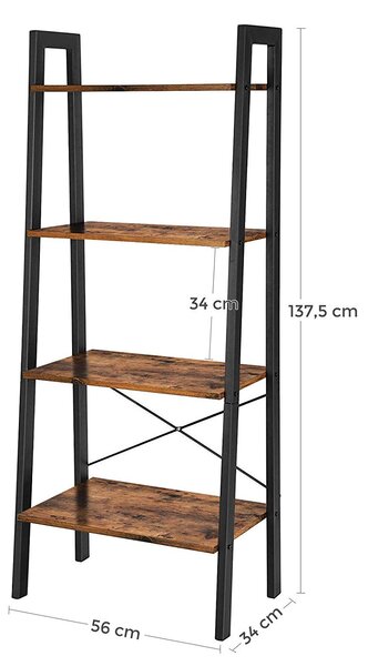 SONGMICS Regál / knižnica 4 police hnedá 56x34x137cm