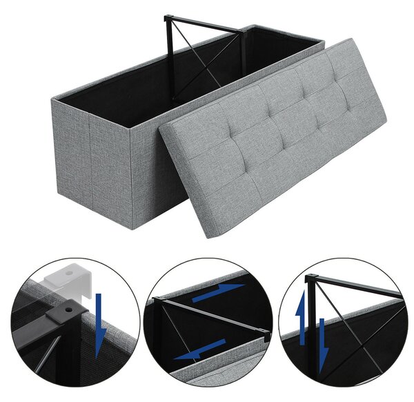 SONGMICS Úložný sedací box čalúnený skladací 110x38 cm sivý