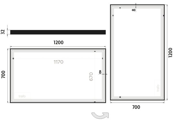 Nimco Čierne LED zrkadlo 1200x700 - ZPC 13006-90