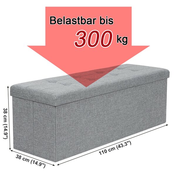 SONGMICS Úložný sedací box čalúnený skladací 110x38 cm sivý