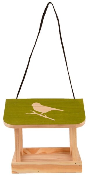 Závesné kŕmidlo pre vtáky Elisa, 19,5x24x24 cm, drevo, hnedá/zelená