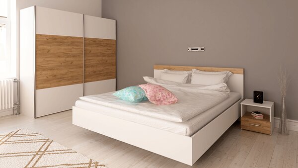 KONDELA Spálňový komplet (posteľ 160x200 cm), biela/dub artisan, GABRIELA NEW