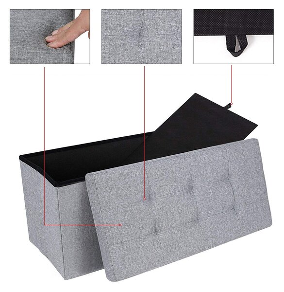 SONGMICS Úložný sedací box čalúnený skladacie 76x38 cm sivý