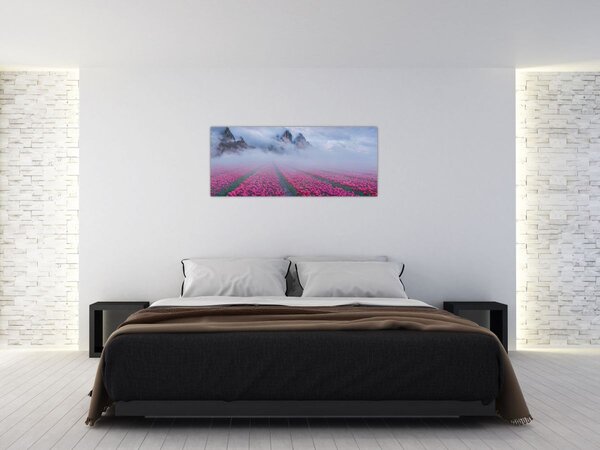 Obraz - Krajina s tulipánovými poľami (120x50 cm)