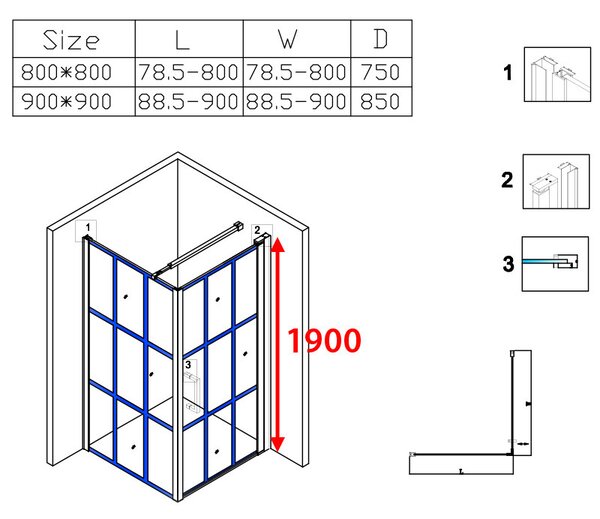 BPS-koupelny Štvorcový sprchový kút BS13A 80x80 čierna/transparent + vanička ST02A BL čierna