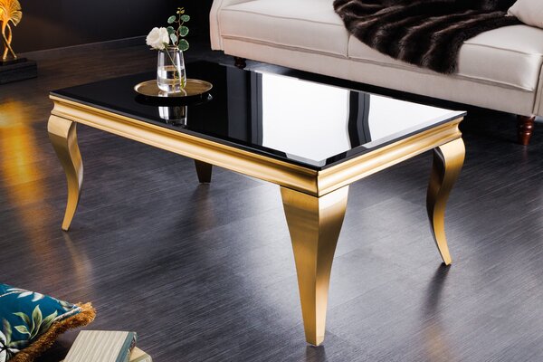 Kávový stolík MODERN BAROCK 100 cm tvrdené opálové sklo čierne zlaté