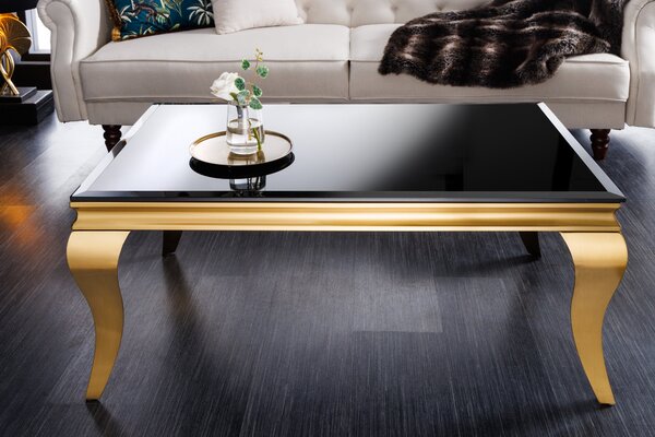 Kávový stolík MODERN BAROCK 100 cm tvrdené opálové sklo čierne zlaté