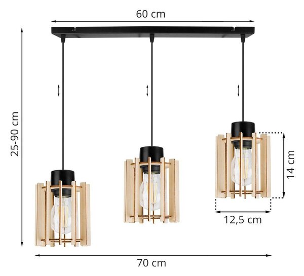 Závesné svietidlo Timber 7, 3x drevené tienidlo