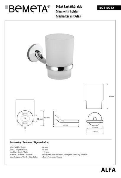 Bemeta Design ALFA: Držiak kefiek, sklo - 102410012