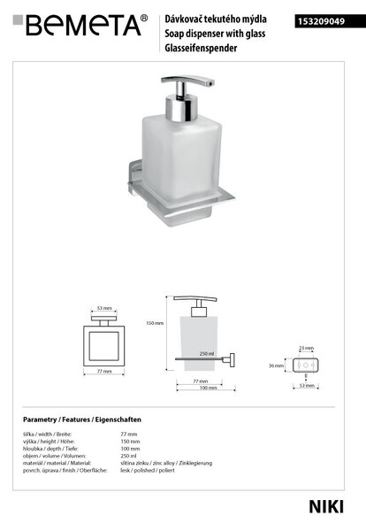 Bemeta Design NIKI: Dávkovač mydla, 250 ml - 153209049