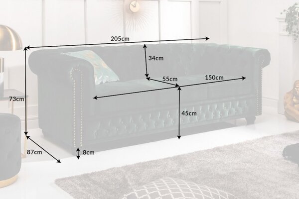 Dizajnová trojsedačka Chesterfield 205 cm zelená