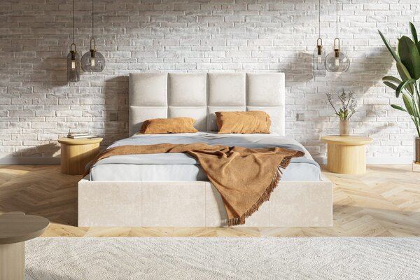 HRUŠKA Čalúnená posteľ s úložným priestorom SLIM 1 — ružovobéžová | 160×200