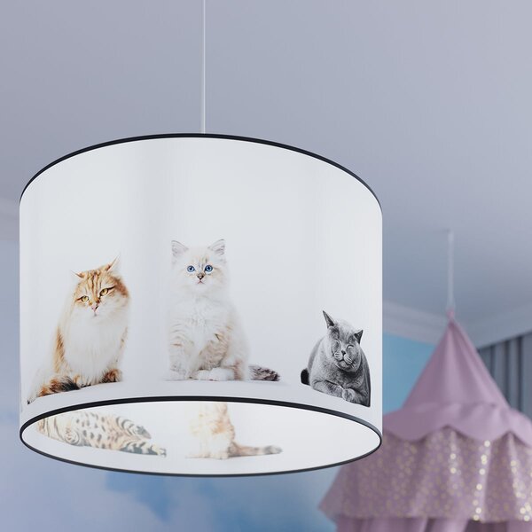 Detské závesné svietidlo Kitty, 1x plastové tienidlo so vzorom, (fi 30 cm)