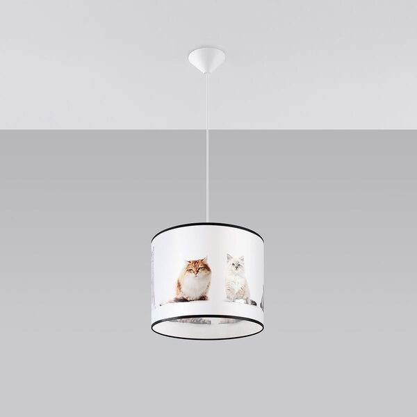 Detské závesné svietidlo Kitty, 1x plastové tienidlo so vzorom, (fi 30 cm)