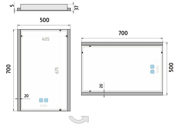 Nimco LED zrkadlo 500x700 s dvoma dotykovými senzormi - ZP 11001VX