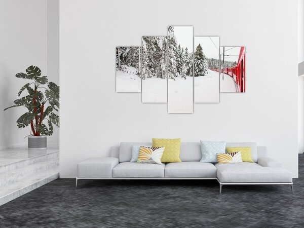 Obraz - Vlak v zasneženej krajine (150x105 cm)
