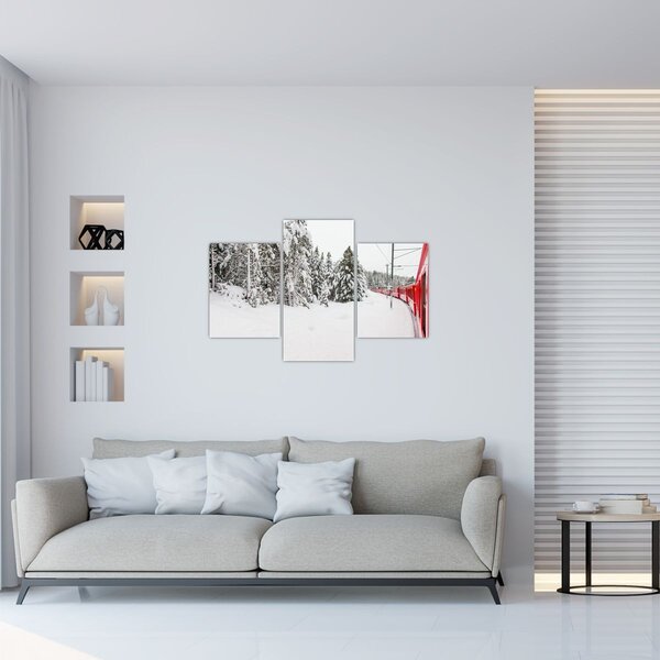 Obraz - Vlak v zasneženej krajine (90x60 cm)