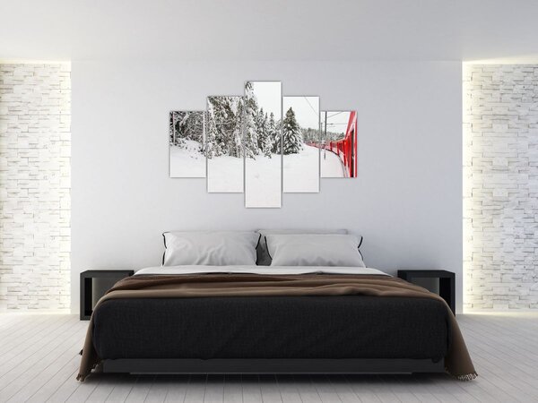 Obraz - Vlak v zasneženej krajine (150x105 cm)