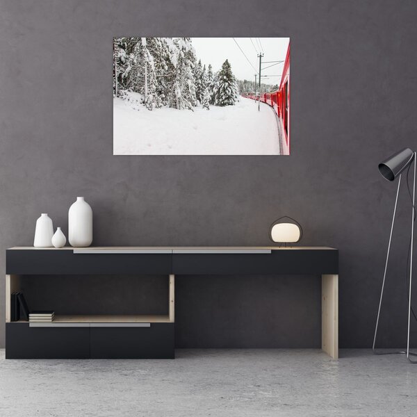 Obraz - Vlak v zasneženej krajine (90x60 cm)