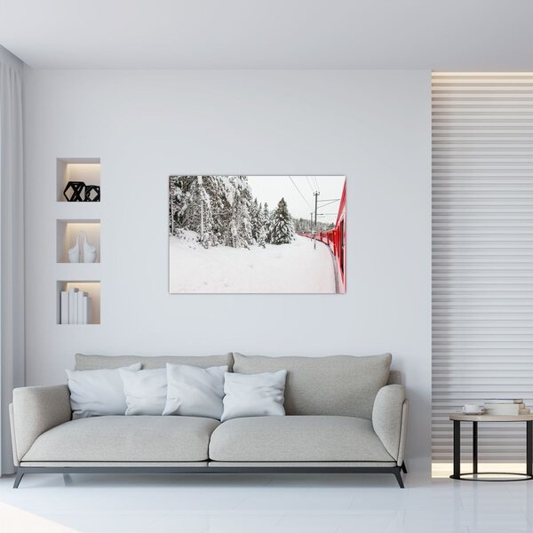 Obraz - Vlak v zasneženej krajine (90x60 cm)