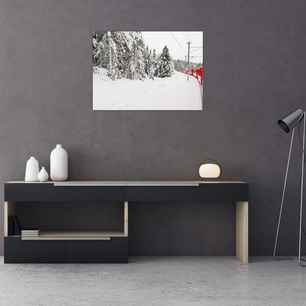 Obraz - Vlak v zasneženej krajine (70x50 cm)
