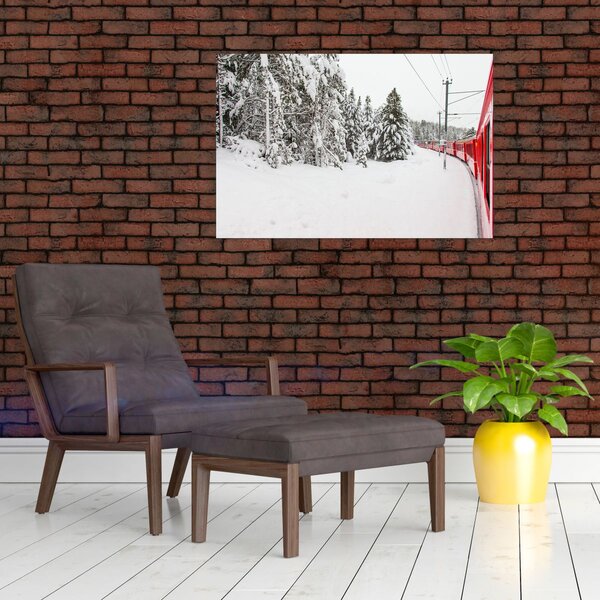 Obraz - Vlak v zasneženej krajine (90x60 cm)