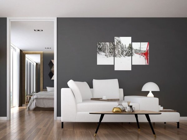 Obraz - Vlak v zasneženej krajine (90x60 cm)