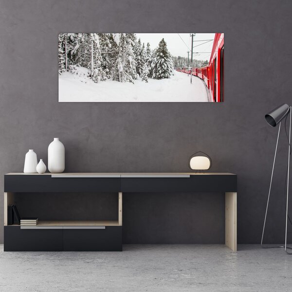 Obraz - Vlak v zasneženej krajine (120x50 cm)