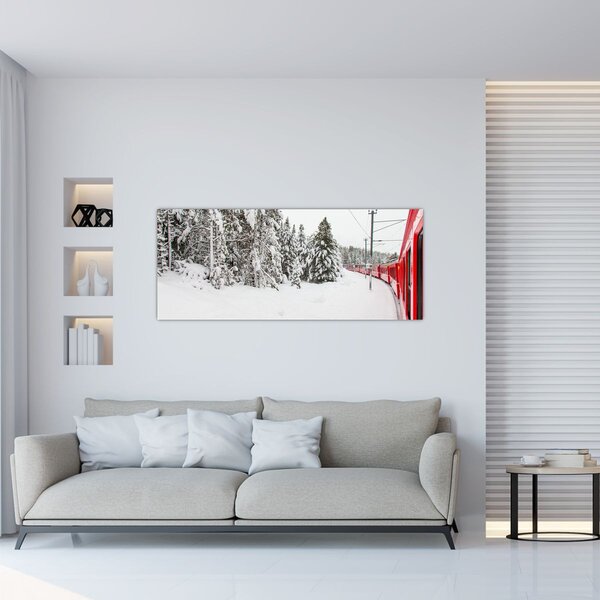 Obraz - Vlak v zasneženej krajine (120x50 cm)