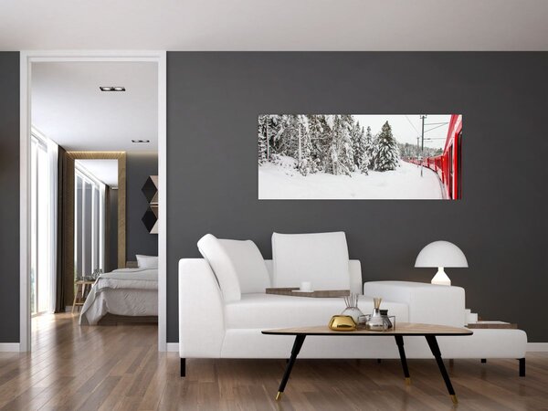 Obraz - Vlak v zasneženej krajine (120x50 cm)