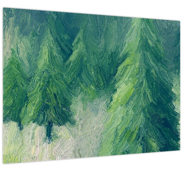 Obraz - Maľované ihličnany (70x50 cm)