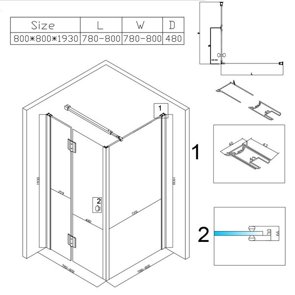 BPS-koupelny Štvorcový sprchový kút KZ1390A GL 80x80 zlatá/transparent - bez vaničky