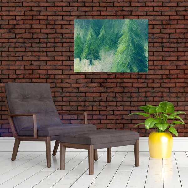 Obraz - Maľované ihličnany (70x50 cm)