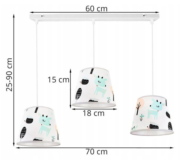 Detské závesné svietidlo Bambi, 3x textilné tienidlo so vzorom, s