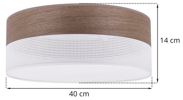 Stropné svietidlo Wood, 1x hnedá orechová dýha/biele PVC tienidlo, (biele plexisklo), (fi 40cm)