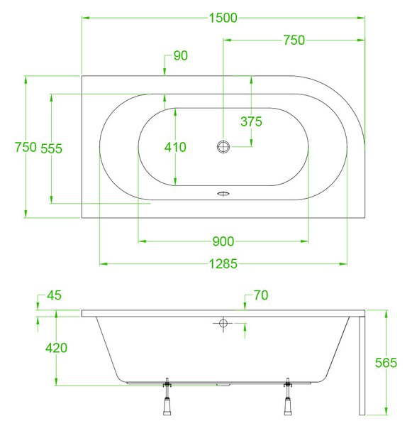 BPS-koupelny Akrylátová asymetrická vaňa s krycím panelom EBI 150P 150x75 cm PRAVÁ, biela/chróm
